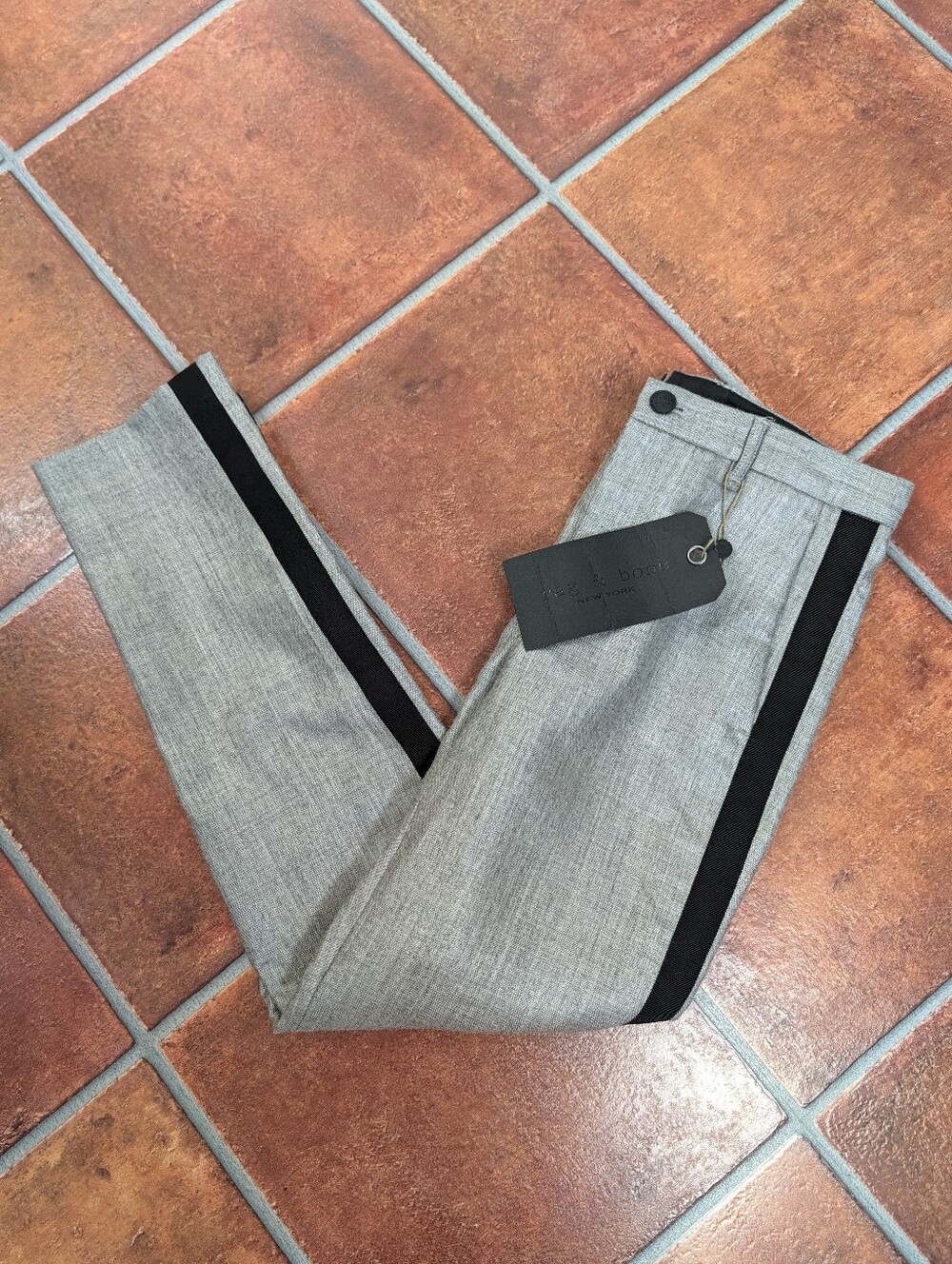 NWT rag & bone Silver Sport Trousers w/ Black Side Tuxedo Stripe Detail
